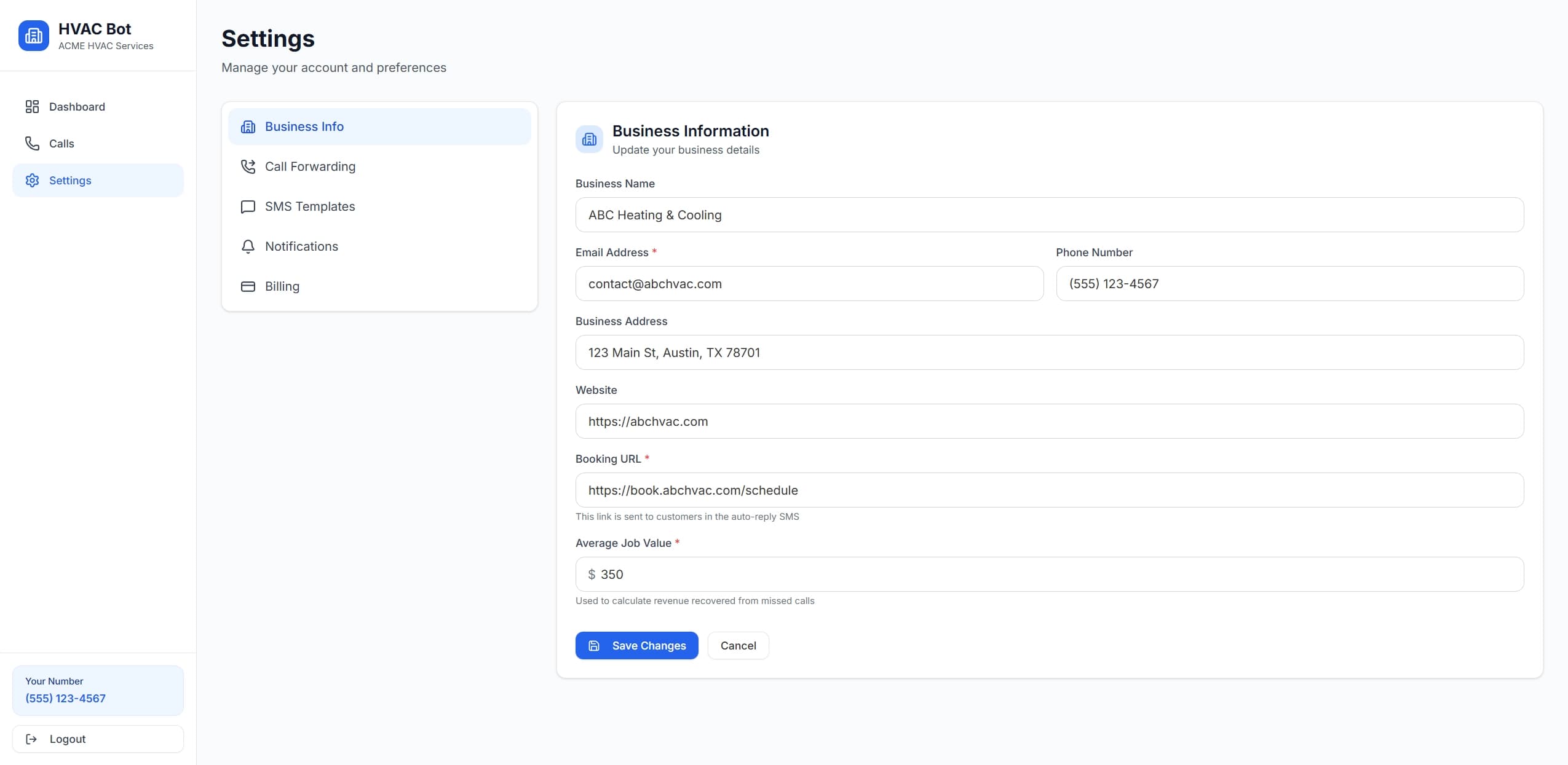 Full Control – Manage your business details, SMS templates, and subscription in one place